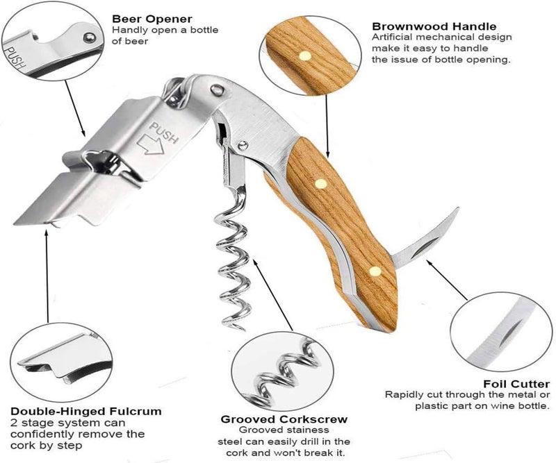 Kit-Home Professional Waiter Corkscrew Wine Key for Bartenders Set of 3,With Long Rosewood Handle Stainless Steel Handle Wine Opener for Bar Restaurant Waiters, Sommelier, Bartend (Big Wood 3 Packs) - Image 2
